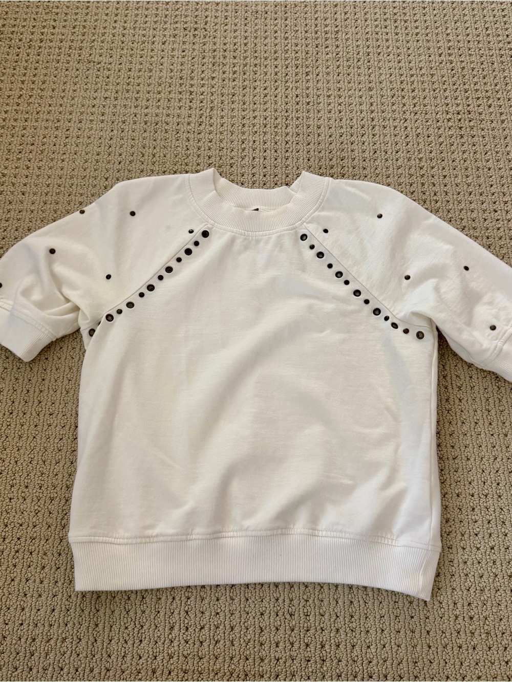 Anthropologie White Short-Sleeve Sweatshirt with gromette Detailing MSRP $98